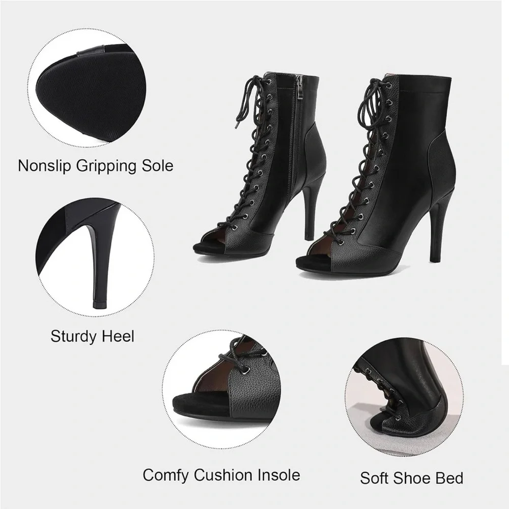 NWT black heels peep toe lightweight ankle booties Latin salsa dance women’s 6 - Picture 2 of 4